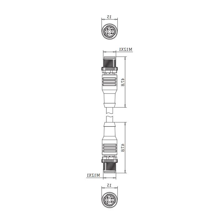 M12 4Pin male/male、D-coded、Dual end pre cast  PVC non flexible cable、With shielding 、Green sheath、0C4121-XXX